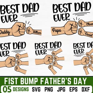 1-5 Fist Bump Father&#39;s Day SVG Bundle, Toddler Kid Best Dad Ever Fist Bump SVG, Png, Eps Cricut Silhouette, Custom Name Hand Kid Names gift