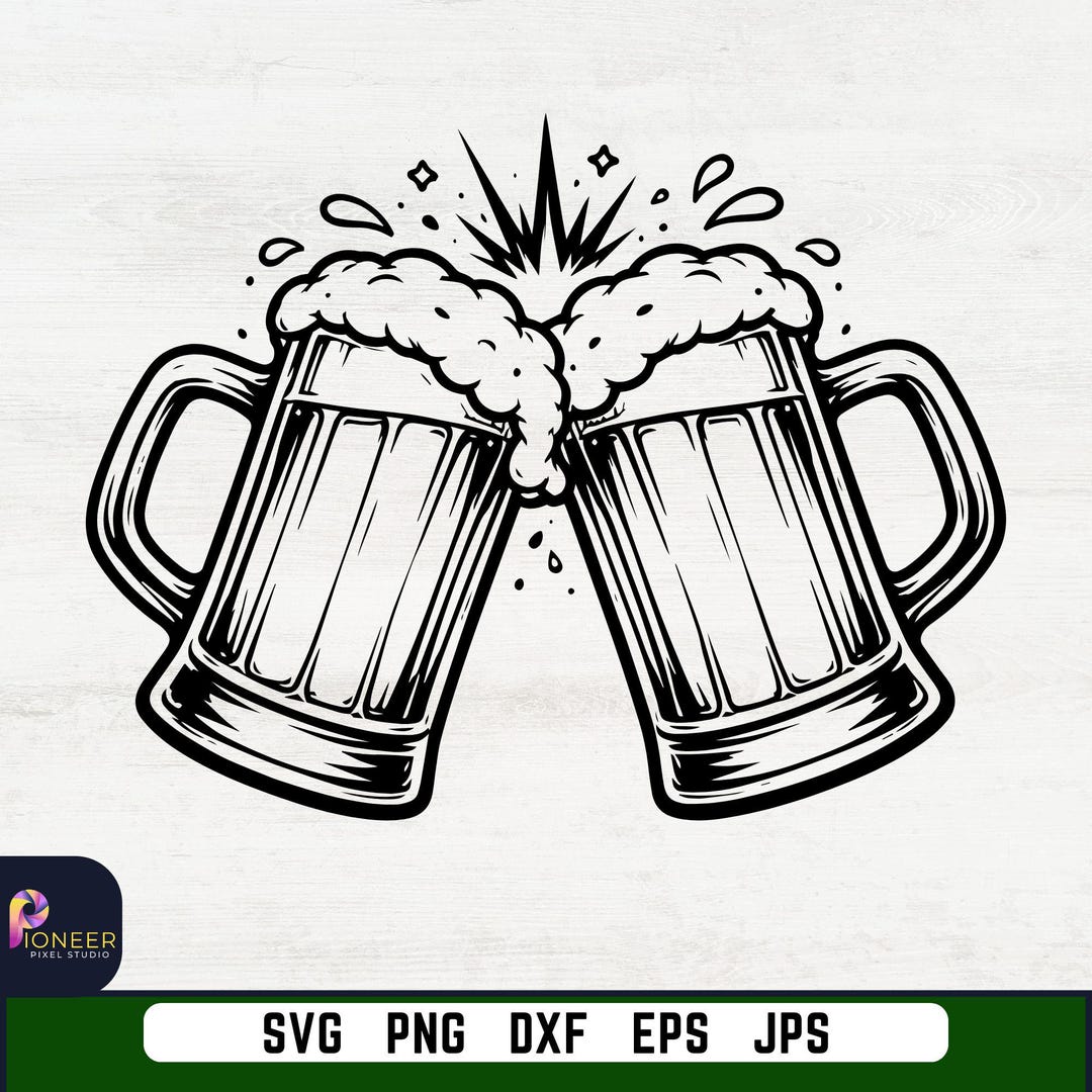 Toasting Beer Mugs SVG, Clinking Glasses Cheers Design (digital ...
