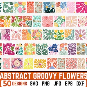 Abstract Flower SVG Bundle,  Abstract Flower PNG Bundle, Retro Flower svg, Boho Flower svg, Groovy Flower svg, Danish Flower svg, Floral svg