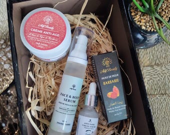 Moroccan natural beauty set: prickly pear oil, face and body serum, prickly pear cream, eye contour treatment, made in Morocco