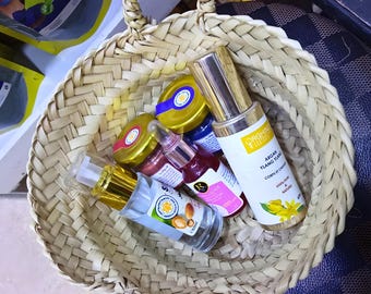 Moroccan Beauty Gift Set – Argan Oil Ylang Ylang, Desert Indigo Nila, Aker Fassi Powder, Blush Liquid, Natural Care Set from Agadir Morocco
