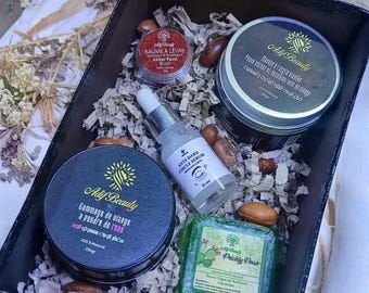 Organic Moroccan Facial Care Set – White Clay Mask, Rose Scrub, Prickly Pear Soap, Eye Serum + Free Lip Balm