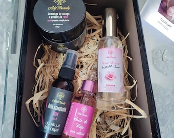 Moroccan Rose Gift Set: Scrub, Rose Powder, Rose Water, Rose Oil, Essential Oil, Natural Facial Care - Gift