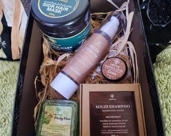Moroccan hair care set: Sidr mask, hair serum, solid shampoo, prickly pear soap, coconut balm. Gift idea