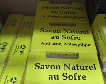 Natural Moroccan Sulfur Soap (2 Pieces) – Handmade Soap from Souss Massa Agadir, Daily Face & Body Cleansing, Elegant Box