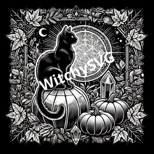 Svg, automne, lasercut, machine laser, chat, witchy, cristaux, pierre, lune