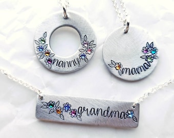 Love Grows Here Necklace - Grandmother's or Mother's Birthstone Necklace - Flower Necklace - Personalized Gift for Grandma - Gift for Mom