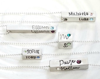 4 Sided Birthstone Bar Necklace - Personalized Jewelry - Mother's Necklace - Many Sizes to Choose From - Mother's Day Gift - Gift for Mom