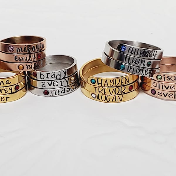 Birthstone Wrap Rings - Three Name Mother's Wrap Ring - Gold, Rose Gold or Silver Stainless Ring - Mother's Ring - Gift for Mom