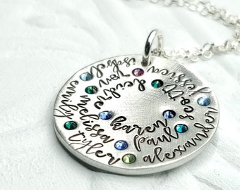 Grandmother's Necklace - Hand Stamped, Personalized Birthstone Multiple Name Spiral Necklace - Mother's Necklace - Gift for Her