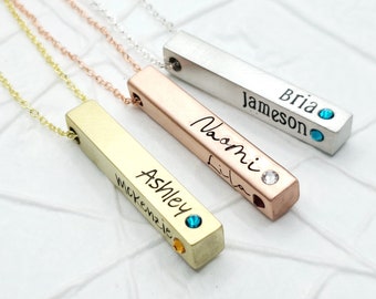 4 Sided Birthstone Bar Necklace - Personalized Jewelry - Mother's Necklace - Your Choice of Font and Metal - Mother's Day - Gift for Mom