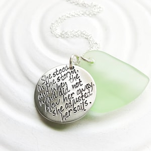 She Adjusted Her Sails Sea Glass Inspirational Necklace Personalized ...