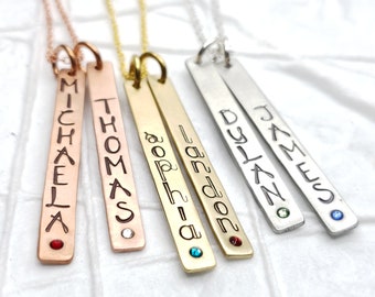 Personalized Birthstone SkinnyTag Necklace - Birthstone Mother's Necklace - Copper, Pewter or Brass - Mixed Metals - Mother's Day Gift