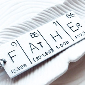 Hand Stamped, Personalized - Periodic Table Elements Father Keychain - Father's Day Gift - Men's Keychain - Geek Gift - Graduation Gift