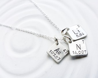 Itty Bitty Jewelry - Periodic Table Element Necklace - Hand Stamped, Personalized Jewelry - Spell with Elements - Science Gift -Geek Gift