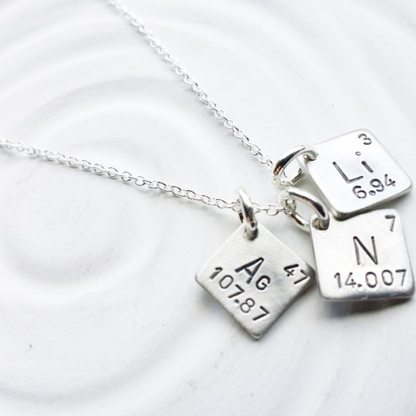 Itty Bitty Jewelry - Periodic Table Element Necklace - Hand Stamped, Personalized Jewelry - Spell with Elements - Science Gift -Geek Gift