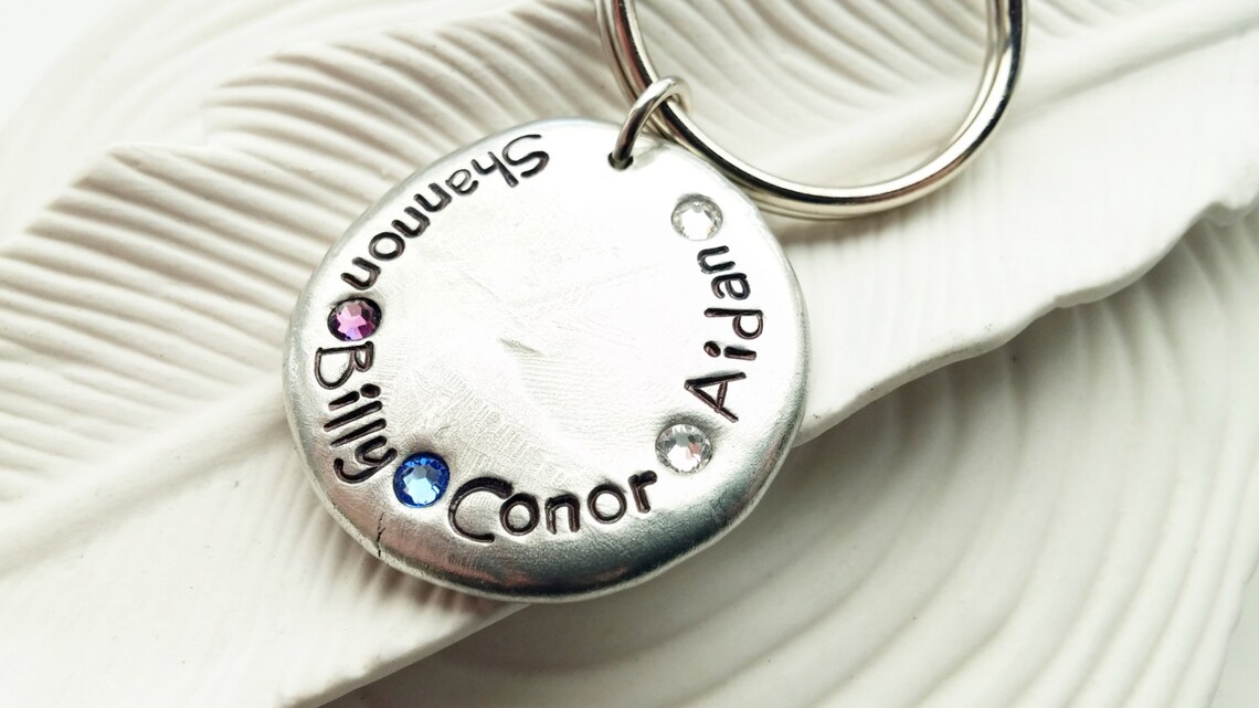 Birthstone Keychain Hand Stamped Personalized Birthstone - Etsy