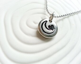 Personalized Hand Stamped I Love You to the Moon and Back Necklace- Moon and Heart Necklace- Mother's Jewelry