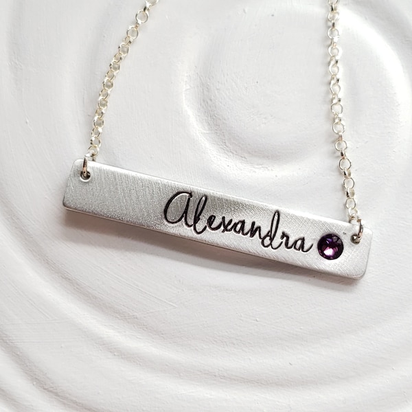 Name bar necklace with birthstone Clearance