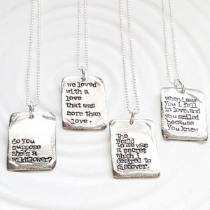 Vintage Page - Large Literary Quote Necklace - Hand Stamped Personalized Jewelry - Custom Quote Necklace - Personalized Text Necklace