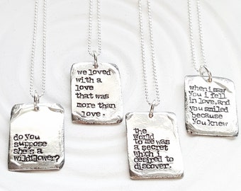 Vintage Page - Large Literary Quote Necklace - Hand Stamped Personalized Jewelry - Custom Quote Necklace - Personalized Text Necklace