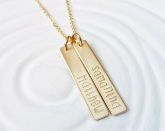 Mother's Necklace - Rectangle Tag Necklace - Hand Stamped - Personalized Jewelry - Golden Glow Collection - Mother's Day GIft - Gift for Mom