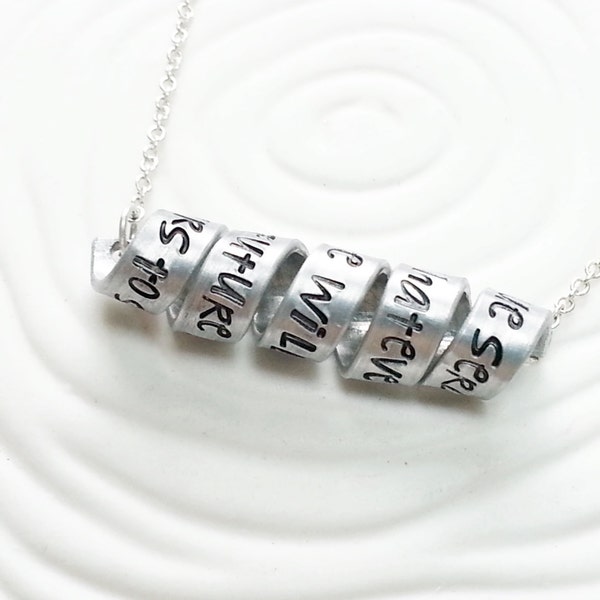 Secret Message Necklace - Hand Stamped, Personalized Custom Text  Swirled Bar Necklace