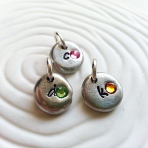 Personalized Birthstone Initial Charm for Mother's Necklace - Personalized Hand Stamped Charm