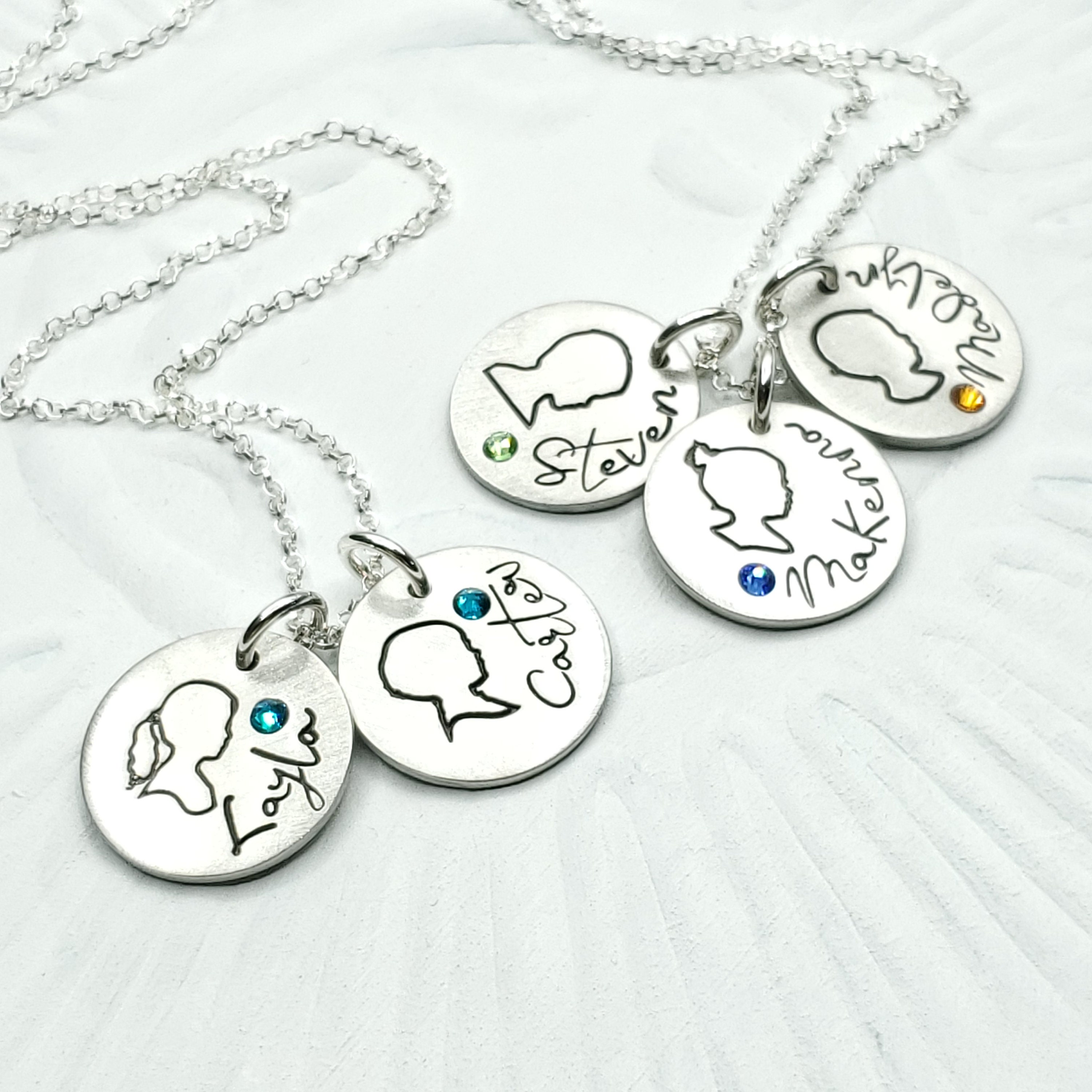 Birthstone Mothers Necklace, Personalized Silhouette and Name Charm Necklace, Gift for Mom, Gift for Grandma