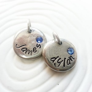 Personalized Hand Stamped Name and Birthstone Necklace Charm for Mother&#39;s Necklace