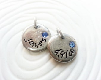 Personalized Hand Stamped Name and Birthstone Necklace Charm for Mother's Necklace