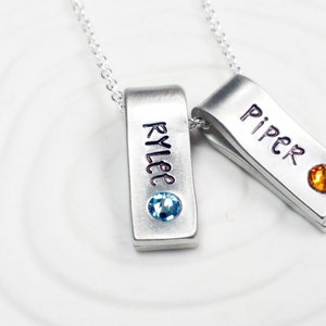 Hand Stamped Mother&#39;s Necklace - Personalized Jewelry - Birthstone Name Necklace - Birthstone Jewelry - Mother&#39;s Jewelry - Gift for Mom