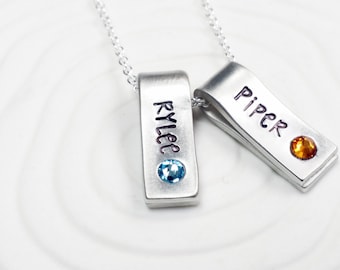 Hand Stamped Mother's Necklace - Personalized Jewelry - Birthstone Name Necklace - Birthstone Jewelry - Mother's Jewelry - Gift for Mom