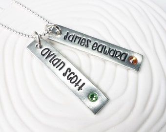 Hand Stamped Mother's Birthstone Necklace - Personalized Jewelry - Stamped Name and Birthstone Necklace - Mommy Jewelry - Gift for Her