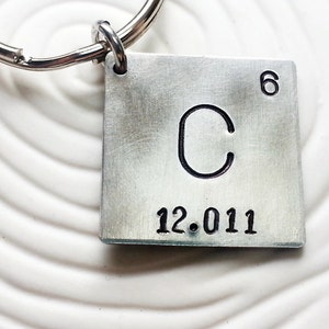 Hand Stamped, Personalized - Periodic Table Elements Keychain - Father's Day Gift - Men's Keychain - Geek Gift