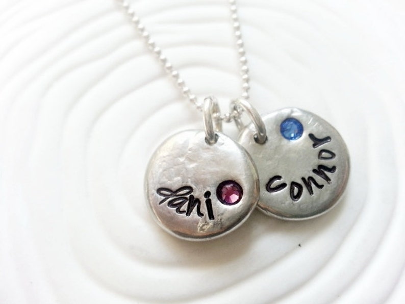 Personalized Hand Stamped Birthstone Name Necklace Mother's Necklace image 2