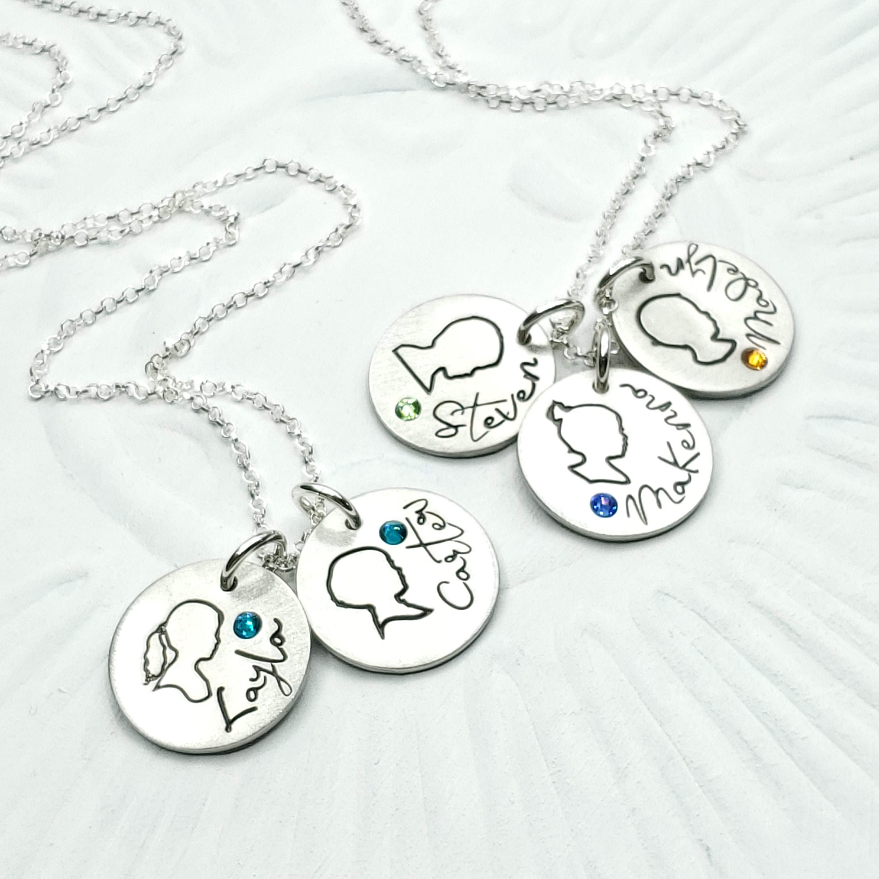 Birthstone Mothers Necklace, Personalized Silhouette and Name Charm Necklace, Gift for Mom, Gift for Grandma