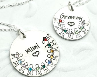 Personalized Grandmother's Necklace - Birthstone Paper Dolls Necklace - Holds up to 15 Grandkids - Gift for Grandma - Gift for Her