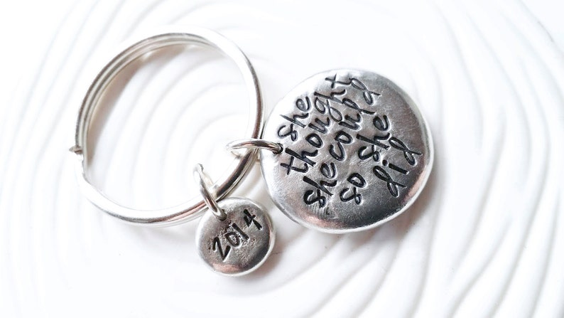 Personalized Key Chain Hand Stamped Personalized Keychain She Thought She Could So She Did Graduation Gift for Her image 4