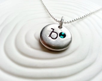 Personalized Hand Stamped Birthstone Initial Necklace- Mother's Necklace