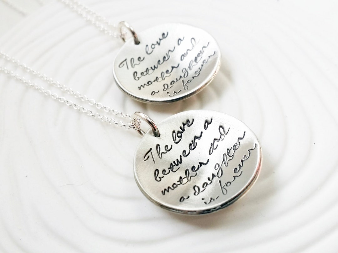 The Love Between A Mother and Daughter is Forever Necklace Personalized, Hand Stamped Mother's ...