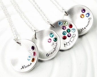 Birthstone Mother's Necklace - Personalized Jewelry - Grandmother's Necklace - Hand Stamped Necklace - Gift for Grandma - Gift for Mom