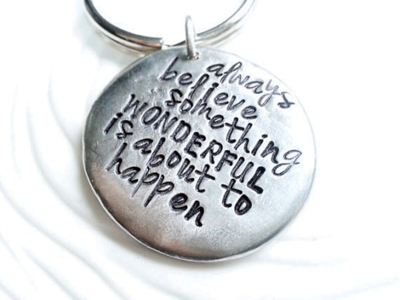 Personalized Hand Stamped Pewter Keychain Always Believe Etsy
