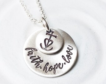 Faith, Hope, Love - Camargue Cross Necklace - Hand Stamped Personalized Camargue Cross Necklace