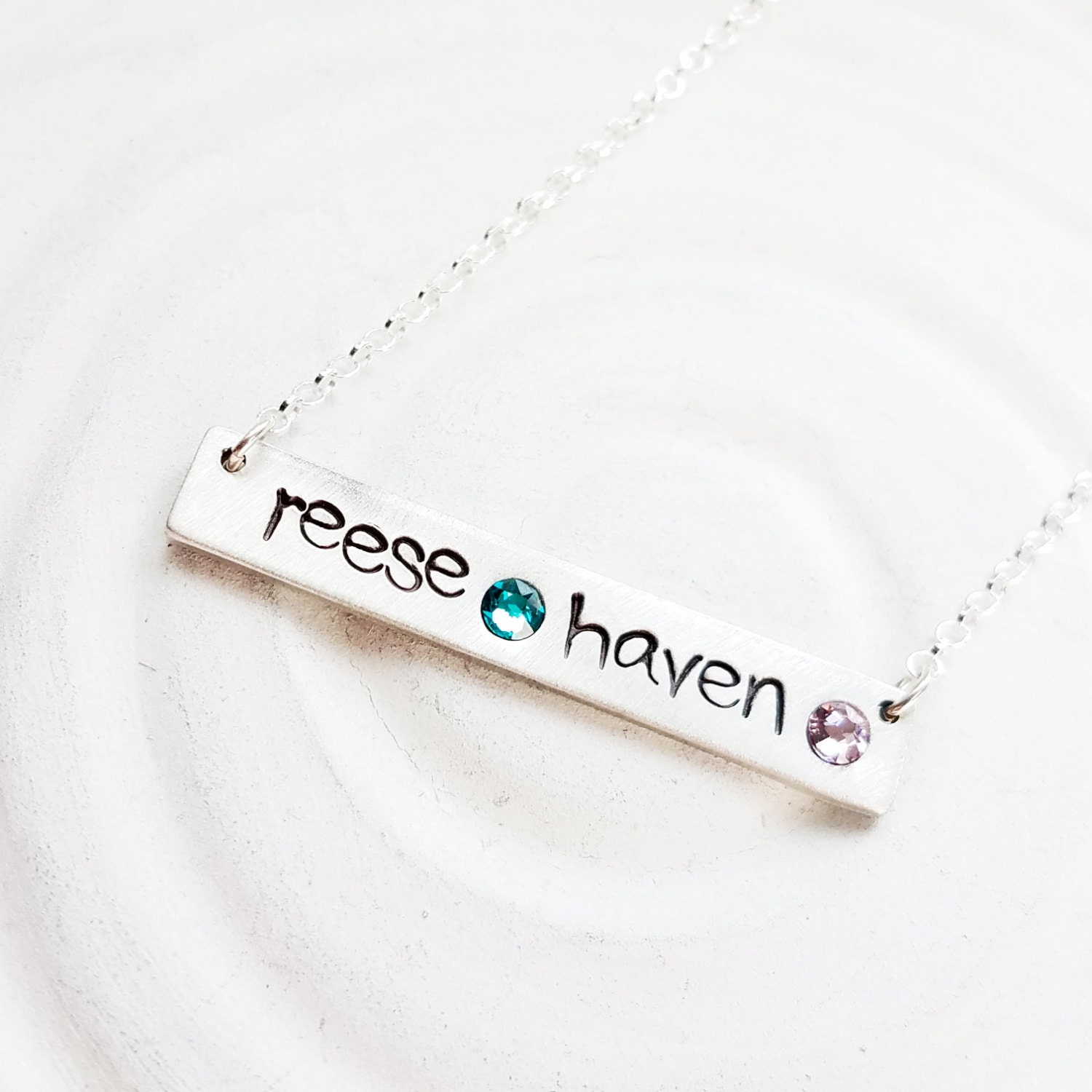 Birthstone Bar Necklace - Multiple Name and Birthstone Necklace - Mother's Necklace - ID Bar Necklace - Personalized Jewelry - Hand Stamped