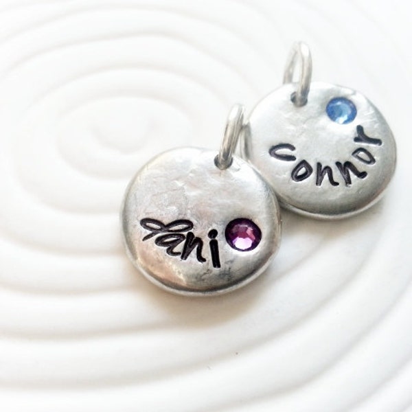 Personalized Hand Stamped Name and Birthstone Necklace Charm for Mother's Necklace