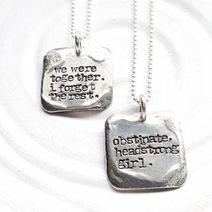 Vintage Page - Small Square Literary Quote Necklace - Hand Stamped Personalized Jewelry - Custom Quote Necklace - Personalized Text Necklace