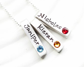 Hand Stamped Fold Over Necklace - Personalized Jewelry - Birthstone Name Necklace - Birthstone Jewelry - Mother's Jewelry - Gift for Mom