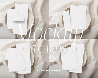 Mix & Match Mockup Kaart Minimalistische Mockup Trouwmenu Sjabloon Lijst Flatlay Modern 4x9 5x7 4x6 2x6 3.5x2 Meerdere Kaart Mockup