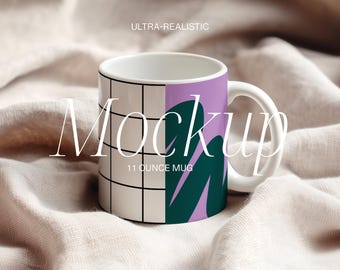 Eenvoudige mok mockup, 11 oz, witte keramische mok, eenvoudige gezellige herfst mockup, ontwerp tot aan de rand, Photoshop Smart Layer